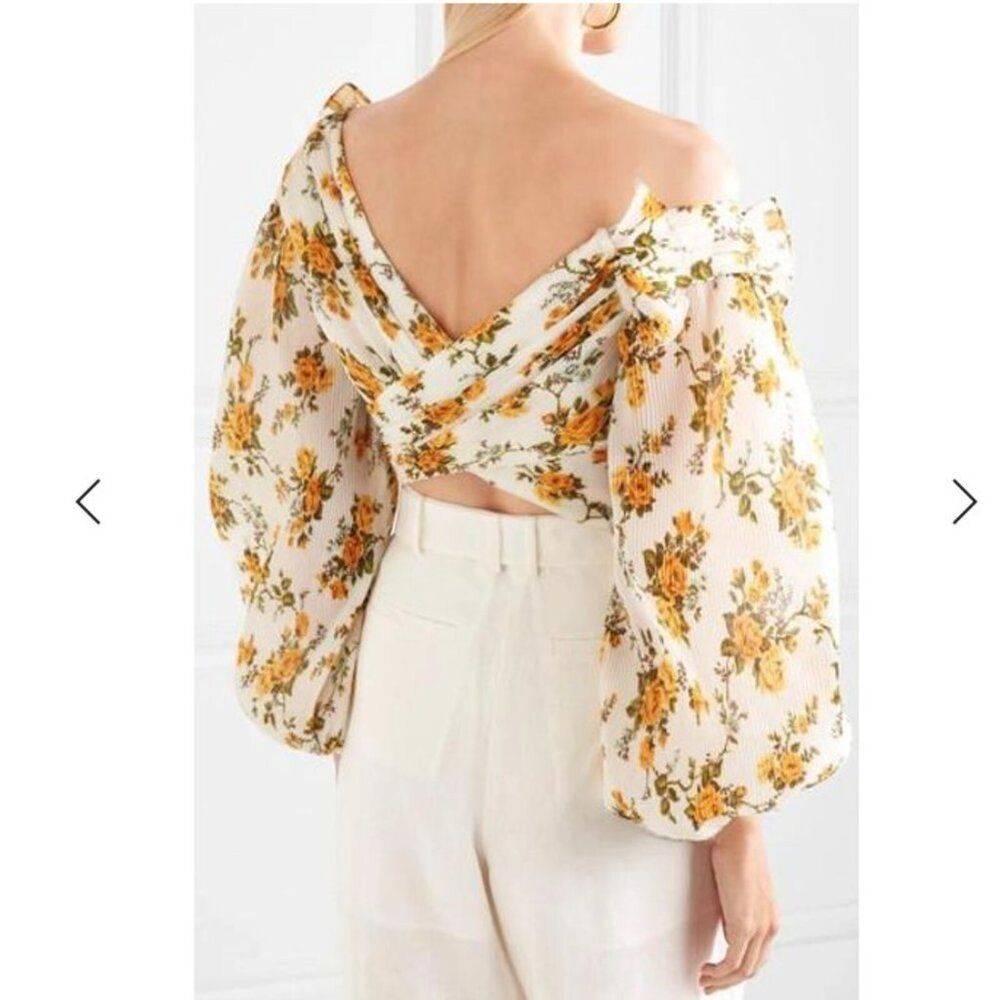 NWT. ZIMMERMANN Floral Print One-Shoulder Top ZIM 0/ US 4 white yellow - Picture 15 of 15
